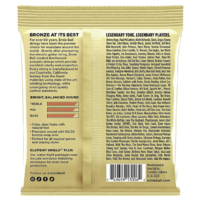 ERNIE BALL P03006 Earthwood Extra Light 8020 Bronze 10-50 Akustik Gitar Teli 3lü Pk.